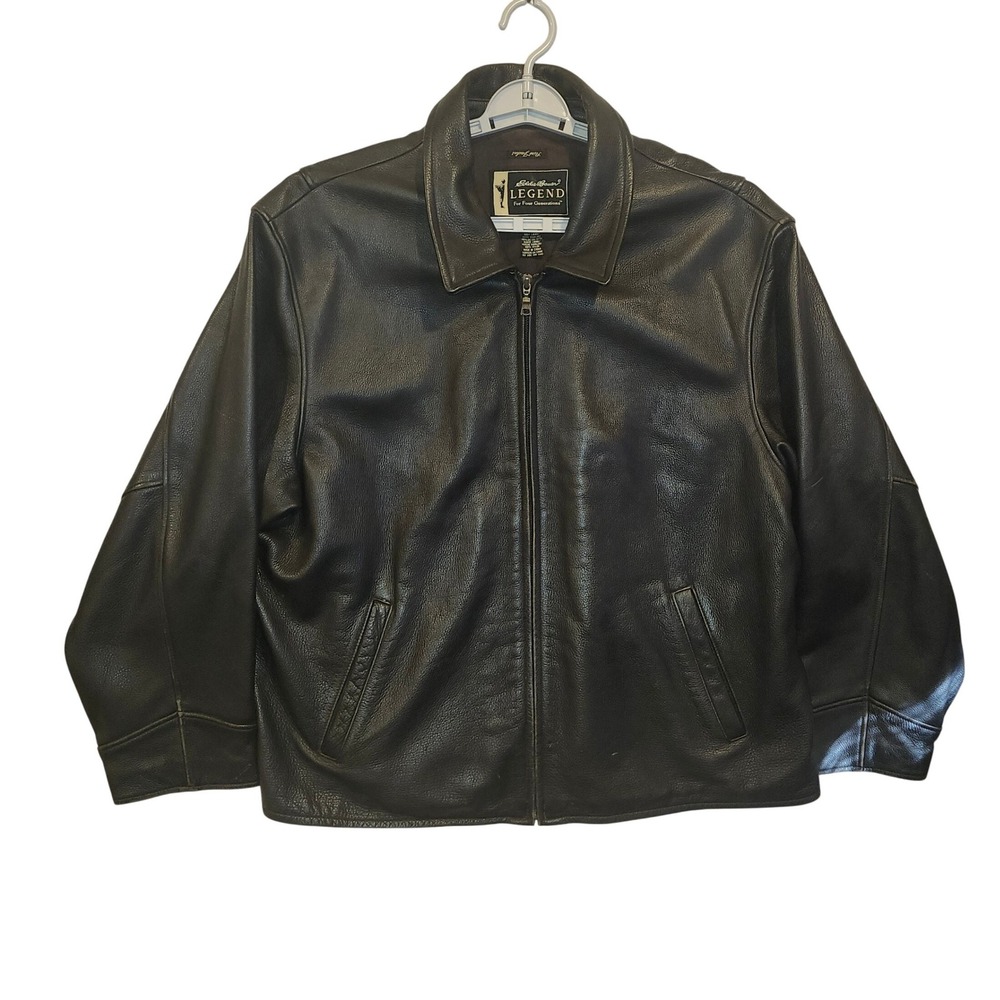Eddie Bauer Legend Womens XXL Leather Jacket Full Zip Pebbled Brown Black VTG